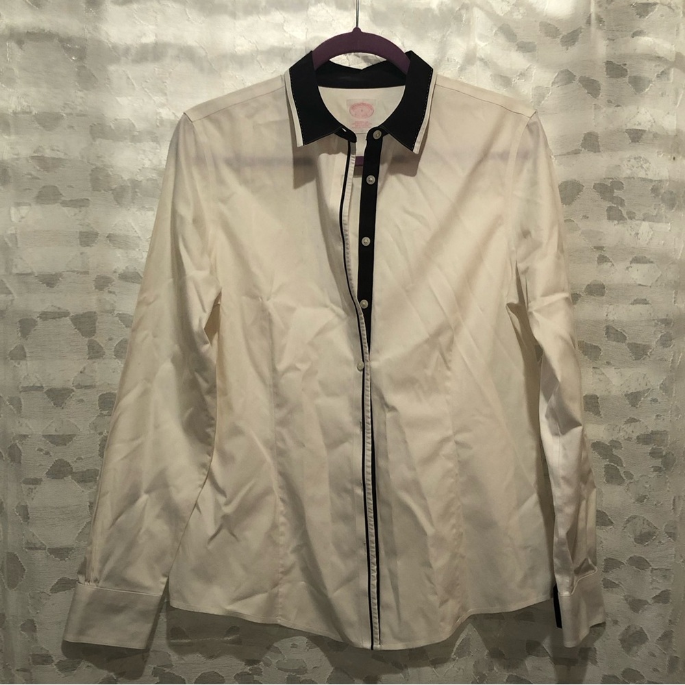 Brooks Brothers White and Black Button Down Blouse